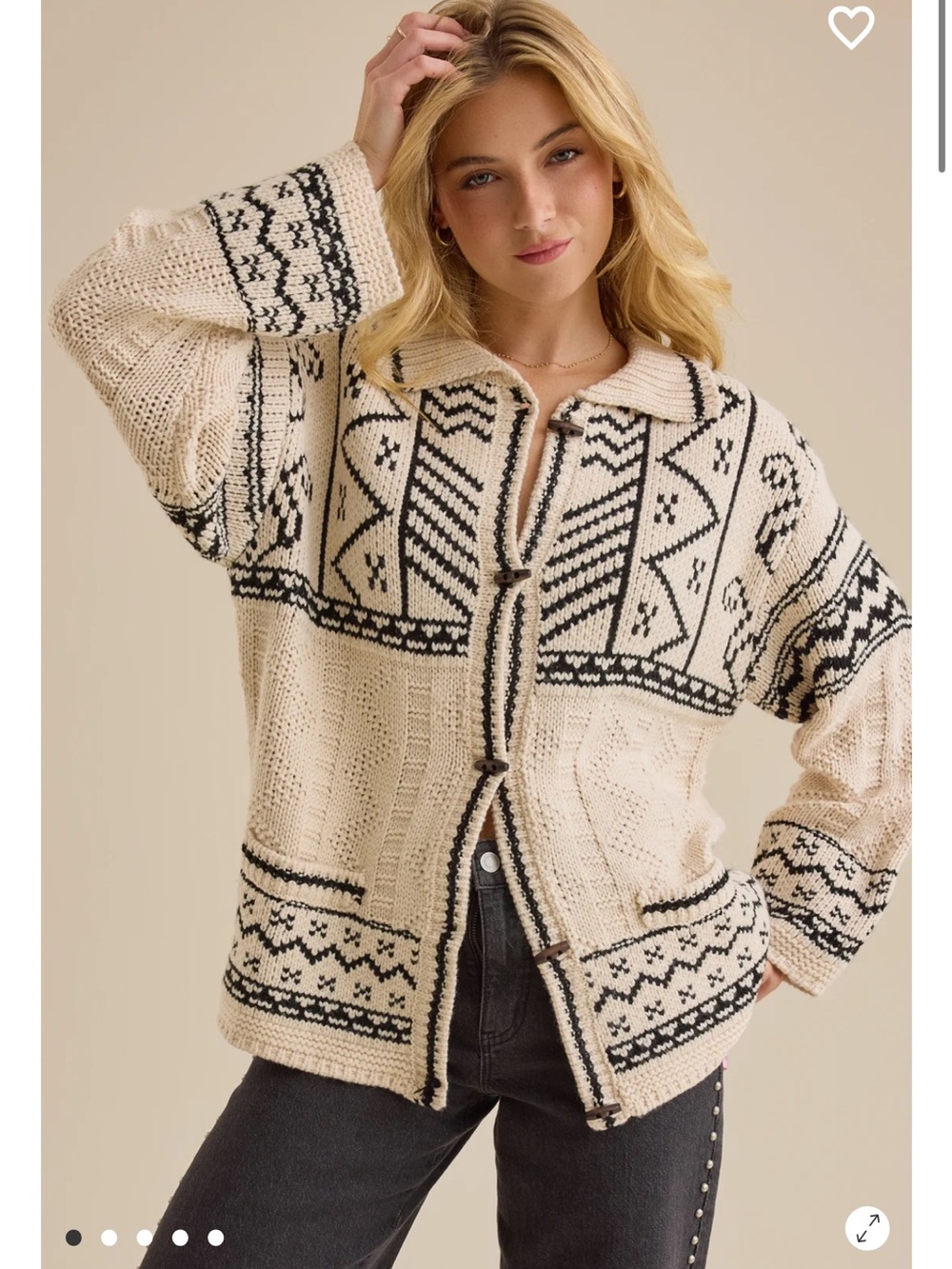 Altar’d State Naya Fairisle Cardigan NWT 
Cream and Black Patterned Cardigan